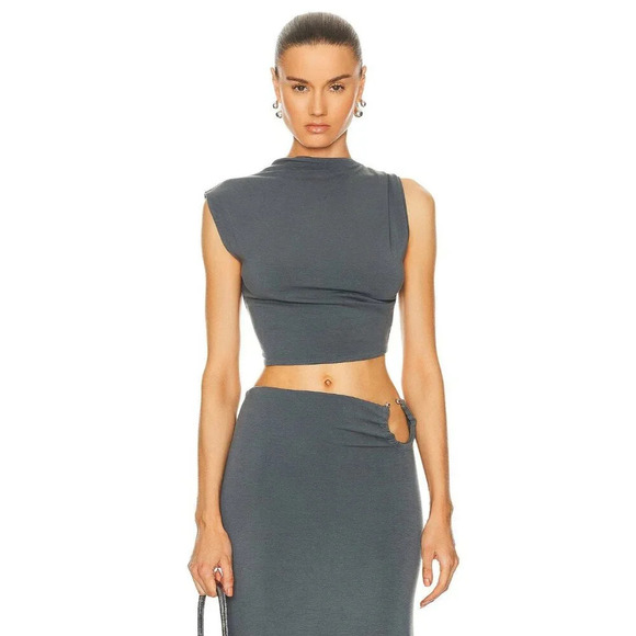 Jade Cropper Asymmetric Crop Top in Dye Grey XSmall New Womens Sleeveless Tank - Picture 2 of 14